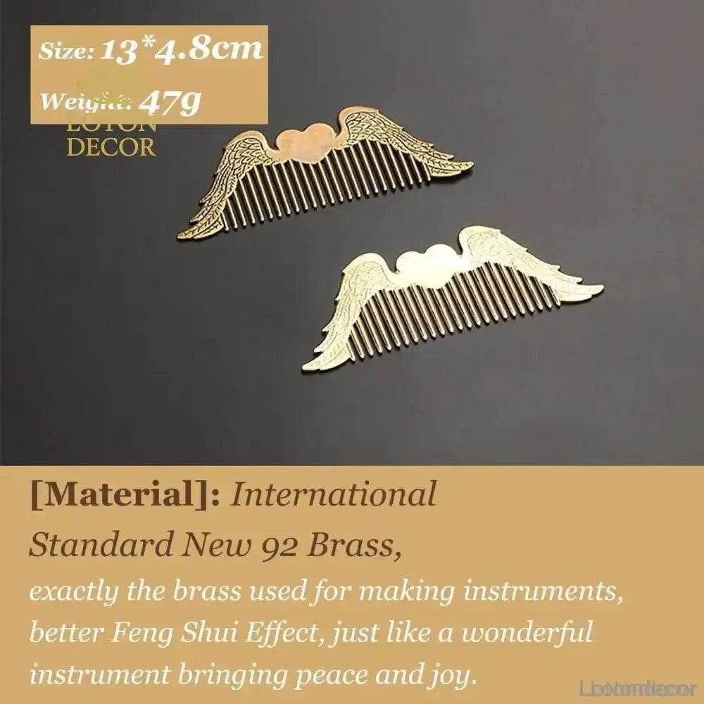 Brass Comb Angel's Heart Wings Love Amulet Metal Art Feng Shui Talisman Comb for Collection - Loton Decor