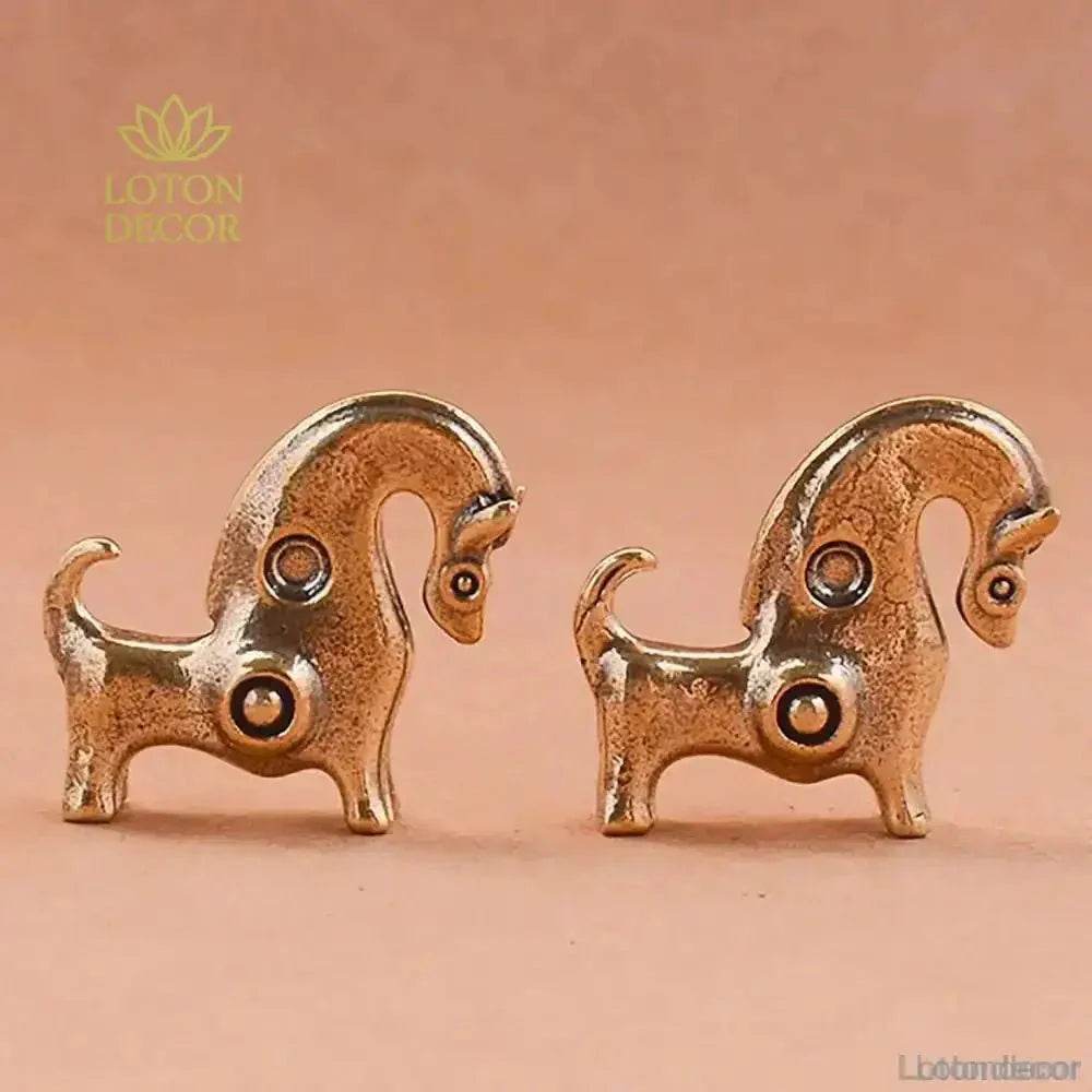 Brass Horse Statue Miniature African Modern Metal Art Feng Shui Wealth Statue Zodiac Animal - Loton Decor