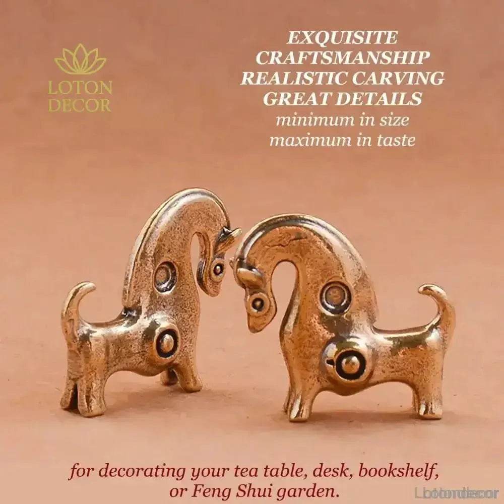 Brass Horse Statue Miniature African Modern Metal Art Feng Shui Wealth Statue Zodiac Animal - Loton Decor