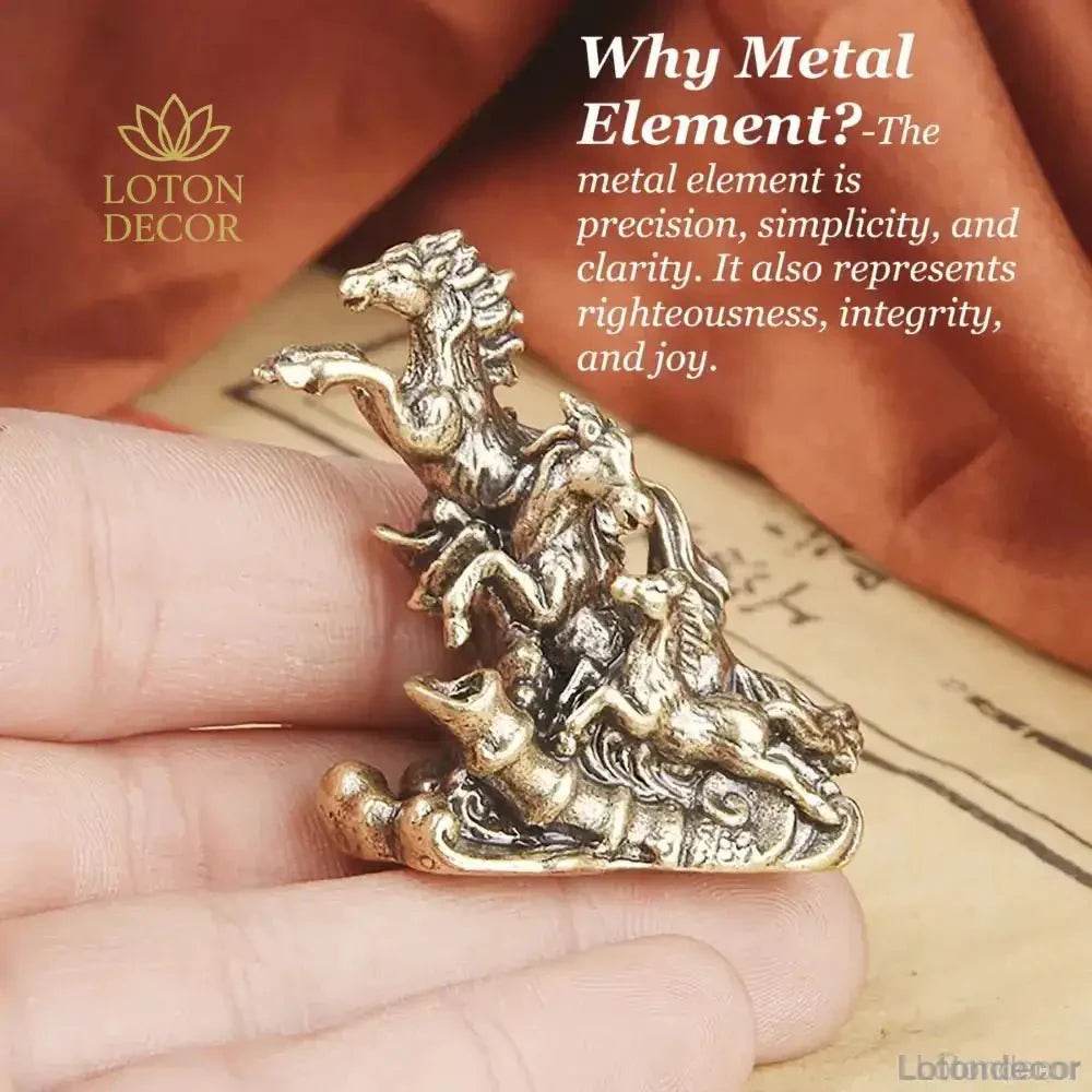 Brass Horses Statue Miniature Chinese Antique Metal Art Feng Shui Wealth Statue Zodiac Animal - Loton Decor