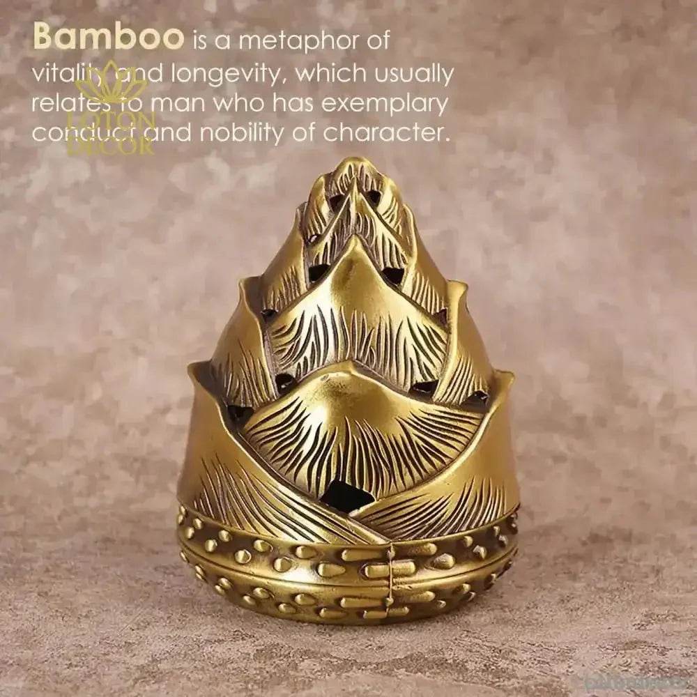 Brass Incense Burner Bamboo Sprout 4.5inch Antique Incensory Rock Garden Style - Loton Decor