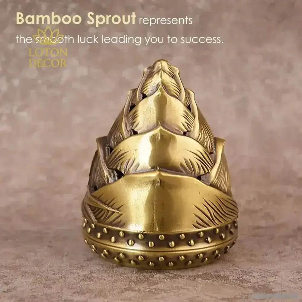 Brass Incense Burner Bamboo Sprout 4.5inch Antique Incensory Rock Garden Style - Loton Decor