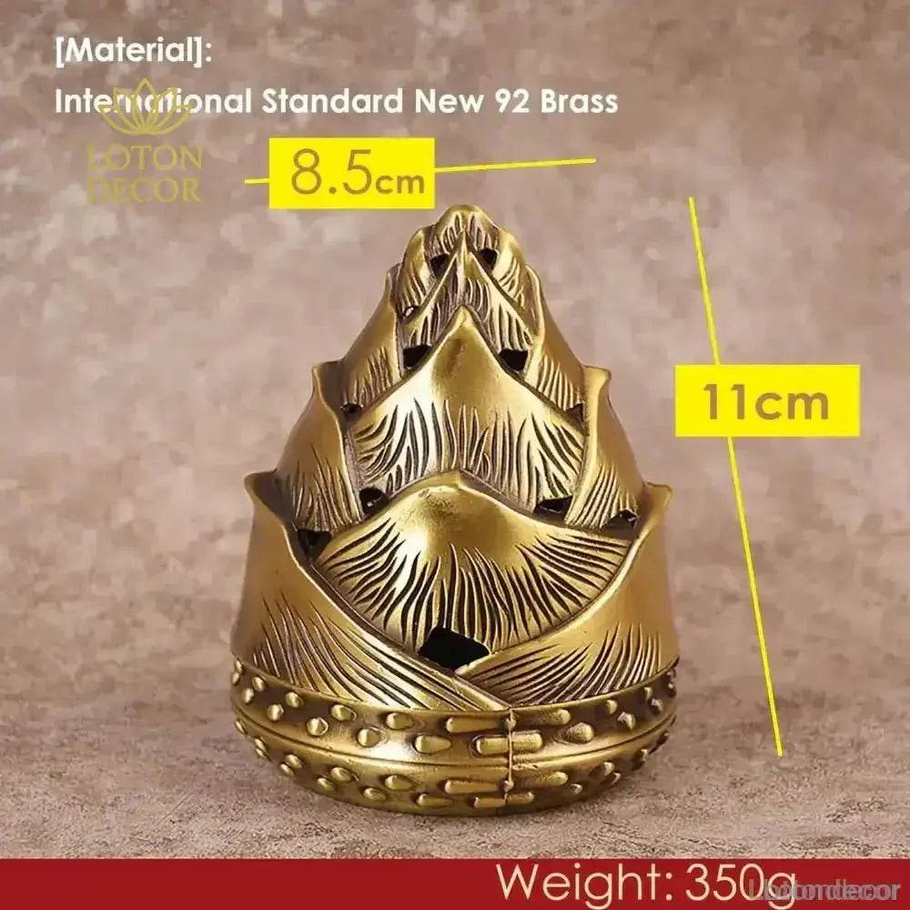 Brass Incense Burner Bamboo Sprout 4.5inch Antique Incensory Rock Garden Style - Loton Decor