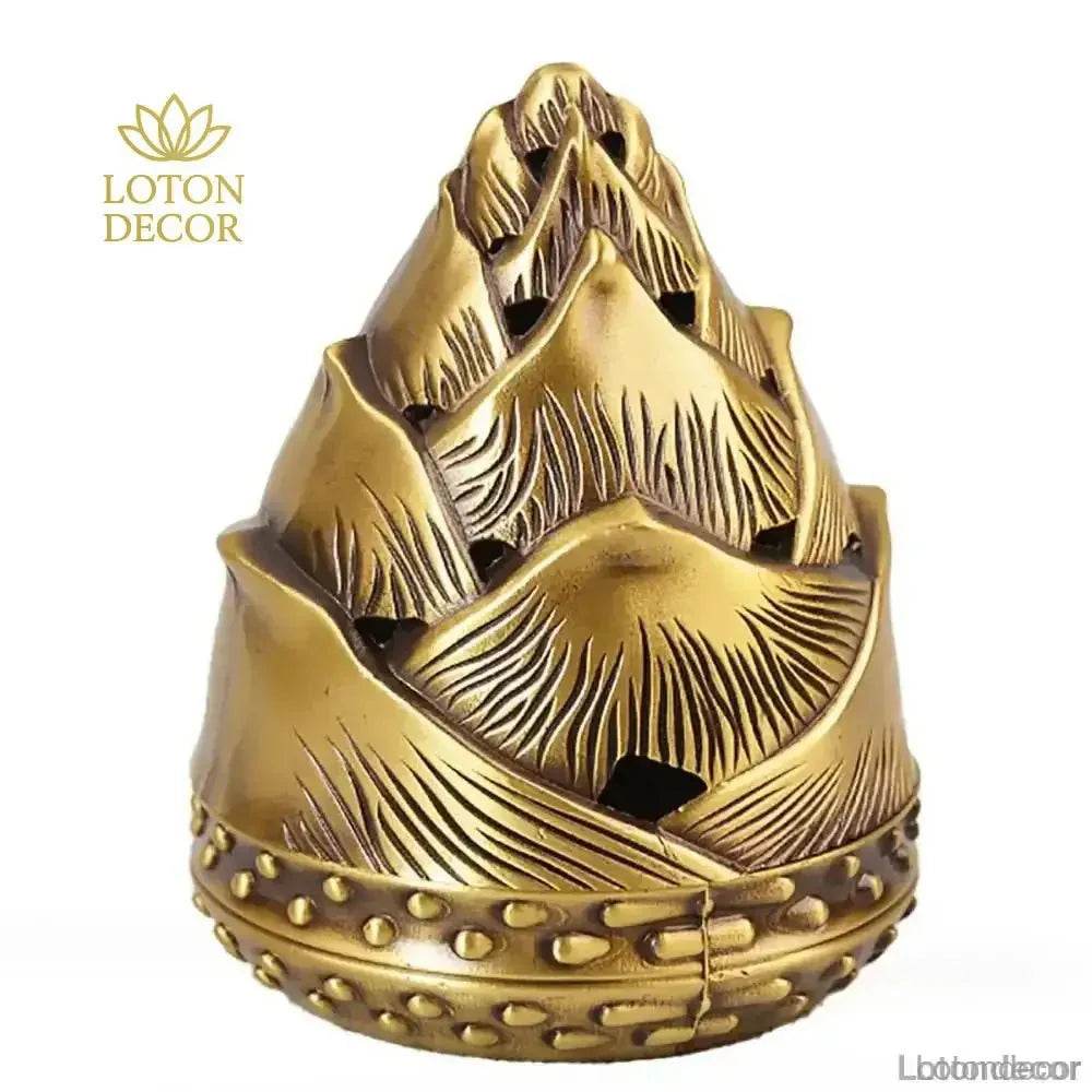 Brass Incense Burner Bamboo Sprout 4.5inch Antique Incensory Rock Garden Style - Loton Decor