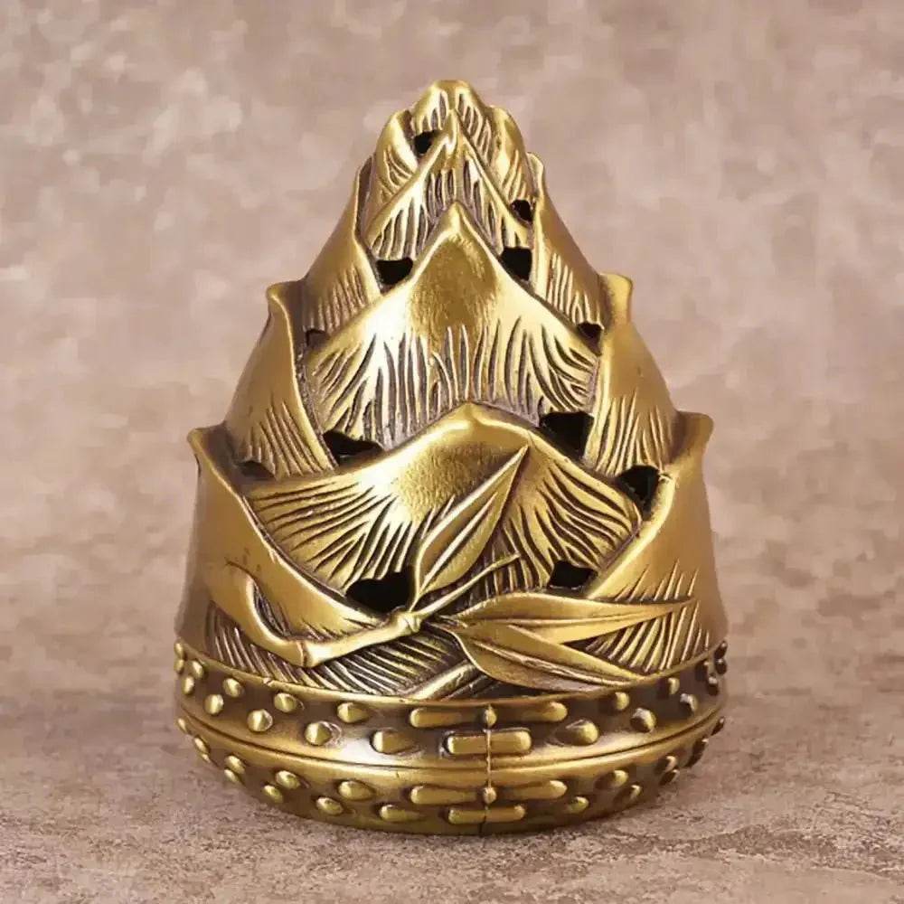Brass Incense Burner Bamboo Sprout 4.5inch Antique Incensory Rock Garden Style - Loton Decor