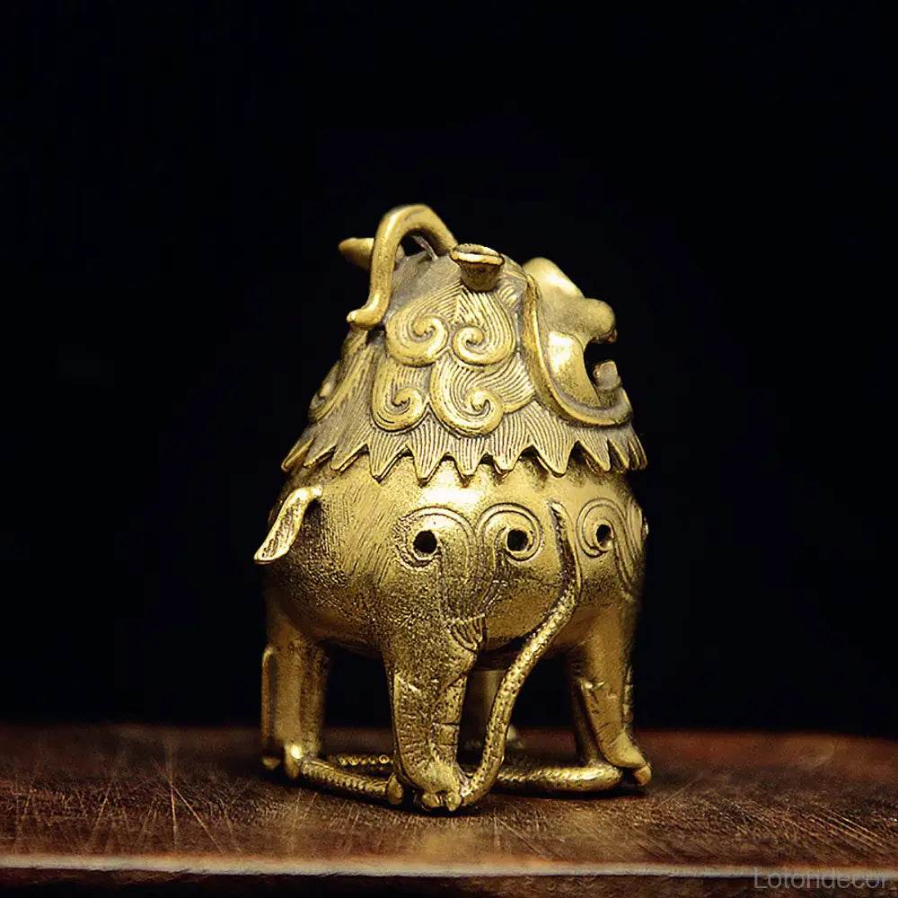 Brass Pi Xiu Incense Burner Feng Shui Wealth Statue Roof Ridge Lion Auspicious Animal for Prosperity Luck - Loton Decor