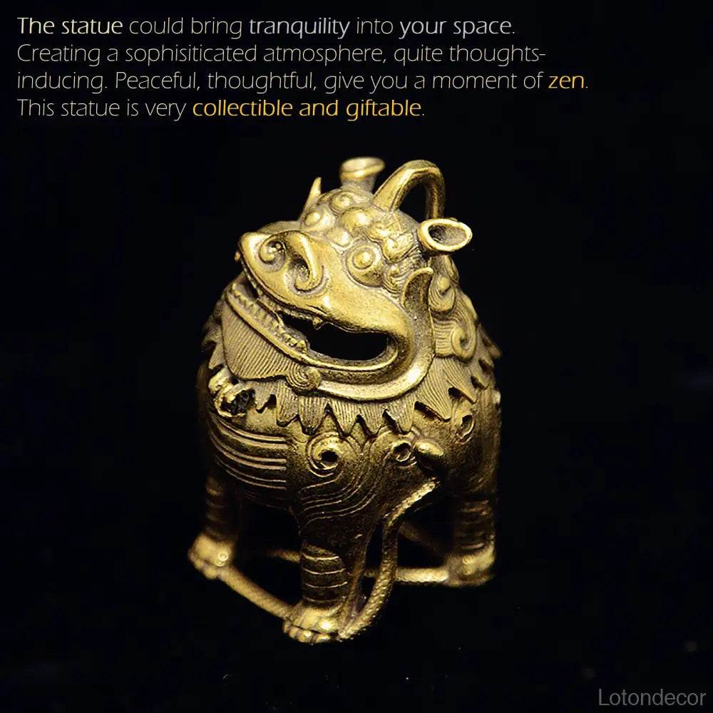 Brass Pi Xiu Incense Burner Feng Shui Wealth Statue Roof Ridge Lion Auspicious Animal for Prosperity Luck - Loton Decor