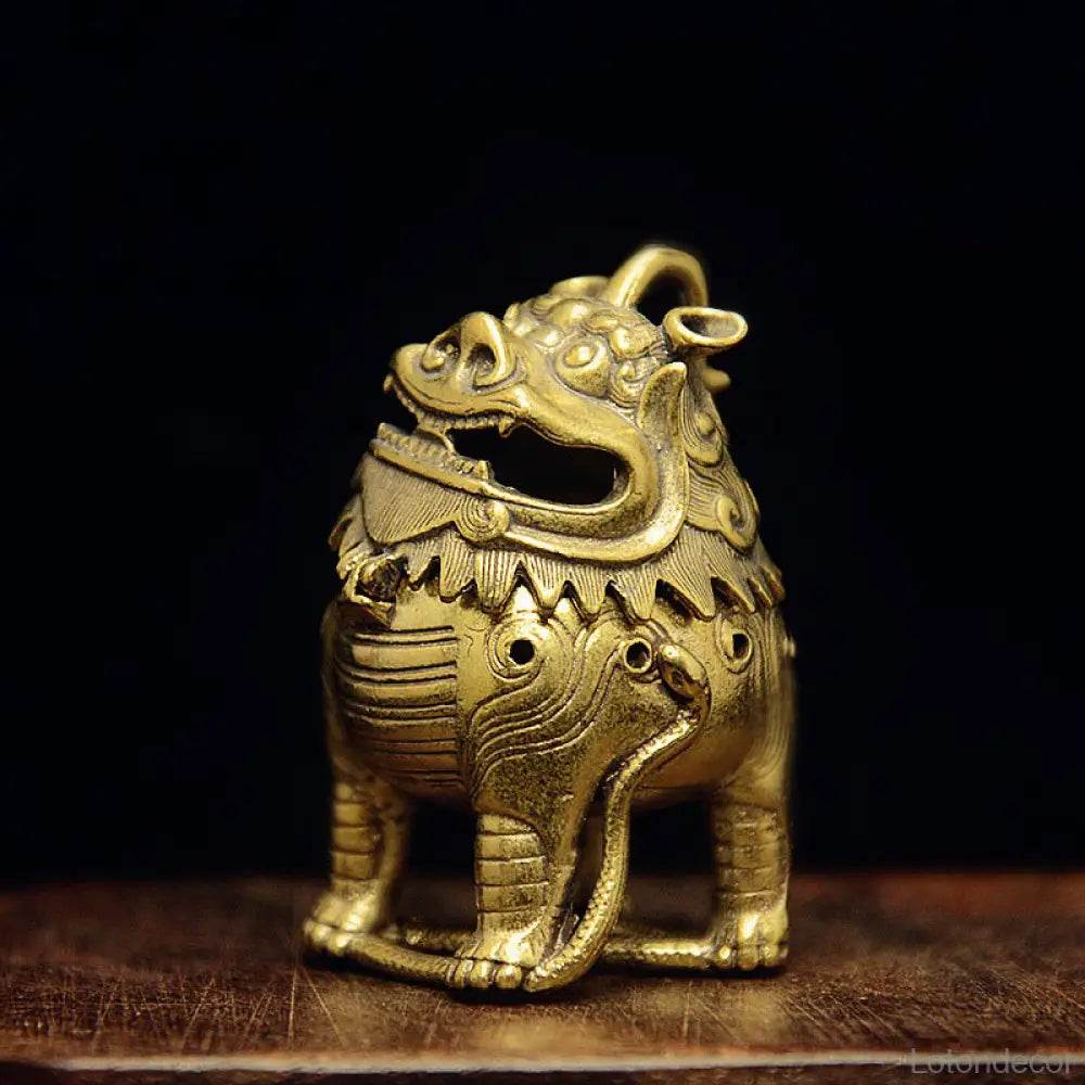 Brass Pi Xiu Incense Burner Feng Shui Wealth Statue Roof Ridge Lion Auspicious Animal for Prosperity Luck - Loton Decor