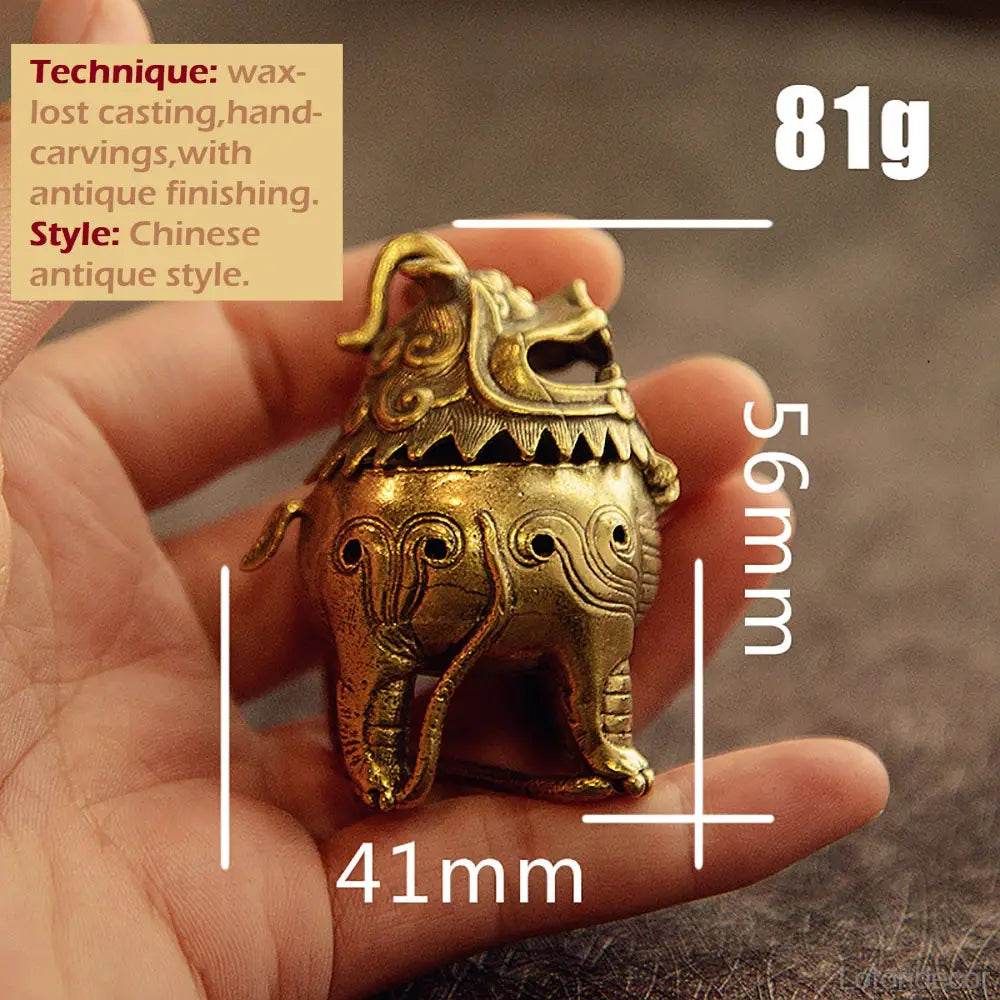 Brass Pi Xiu Incense Burner Feng Shui Wealth Statue Roof Ridge Lion Auspicious Animal for Prosperity Luck - Loton Decor