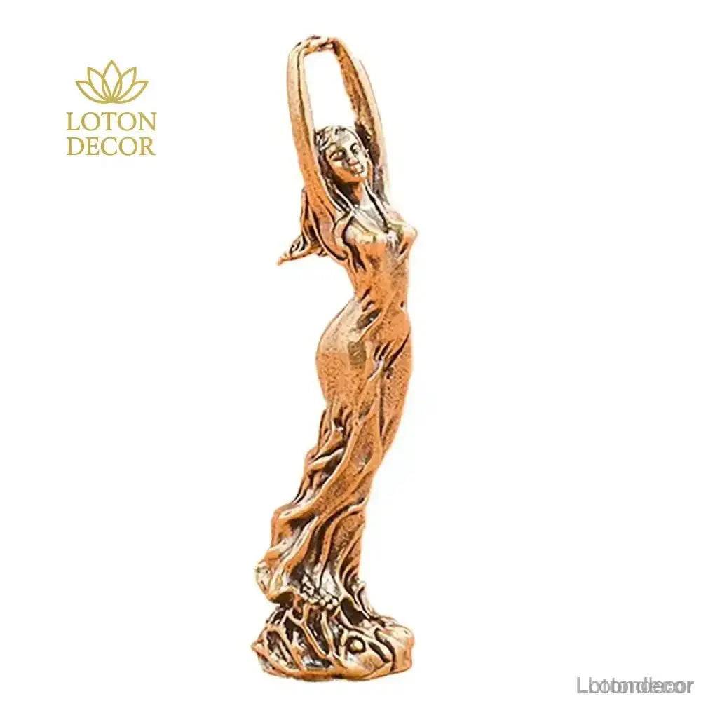 Brass Statue Angelic Woman Stretch in Wind Elegant Metal Art Feng Shui Wealth Statue Love Amulet Souvenir - Loton Decor