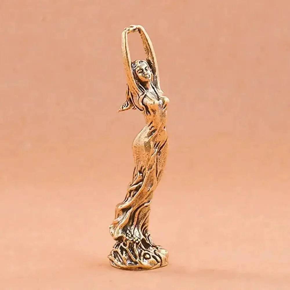 Brass Statue Angelic Woman Stretch in Wind Elegant Metal Art Feng Shui Wealth Statue Love Amulet Souvenir - Loton Decor