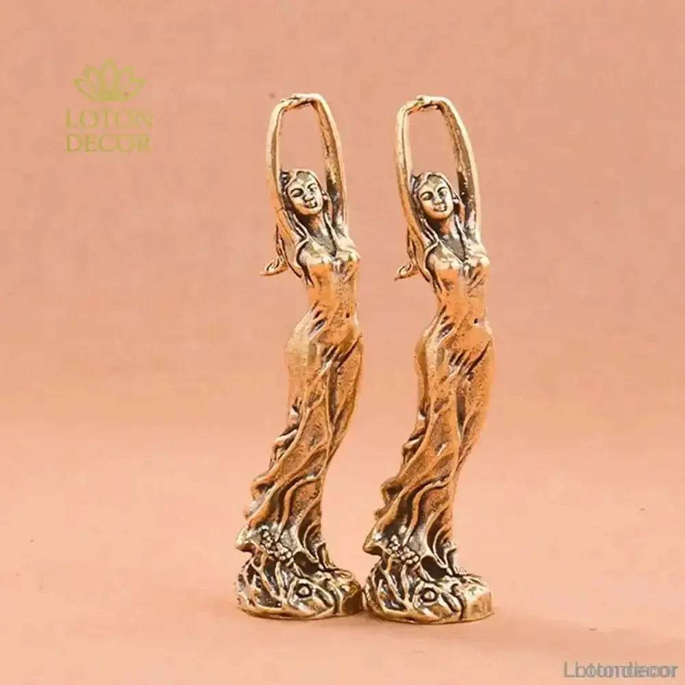 Brass Statue Angelic Woman Stretch in Wind Elegant Metal Art Feng Shui Wealth Statue Love Amulet Souvenir - Loton Decor