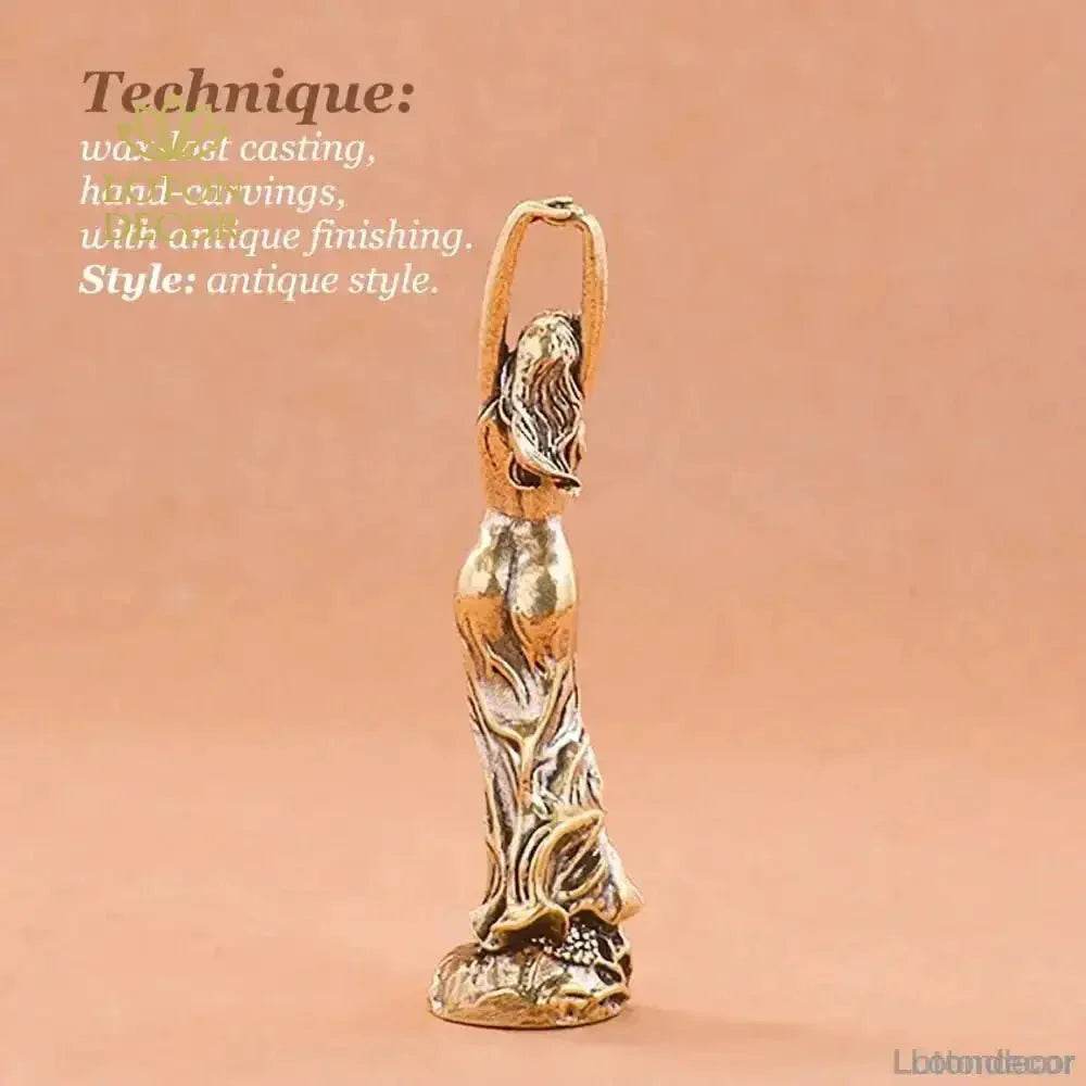 Brass Statue Angelic Woman Stretch in Wind Elegant Metal Art Feng Shui Wealth Statue Love Amulet Souvenir - Loton Decor