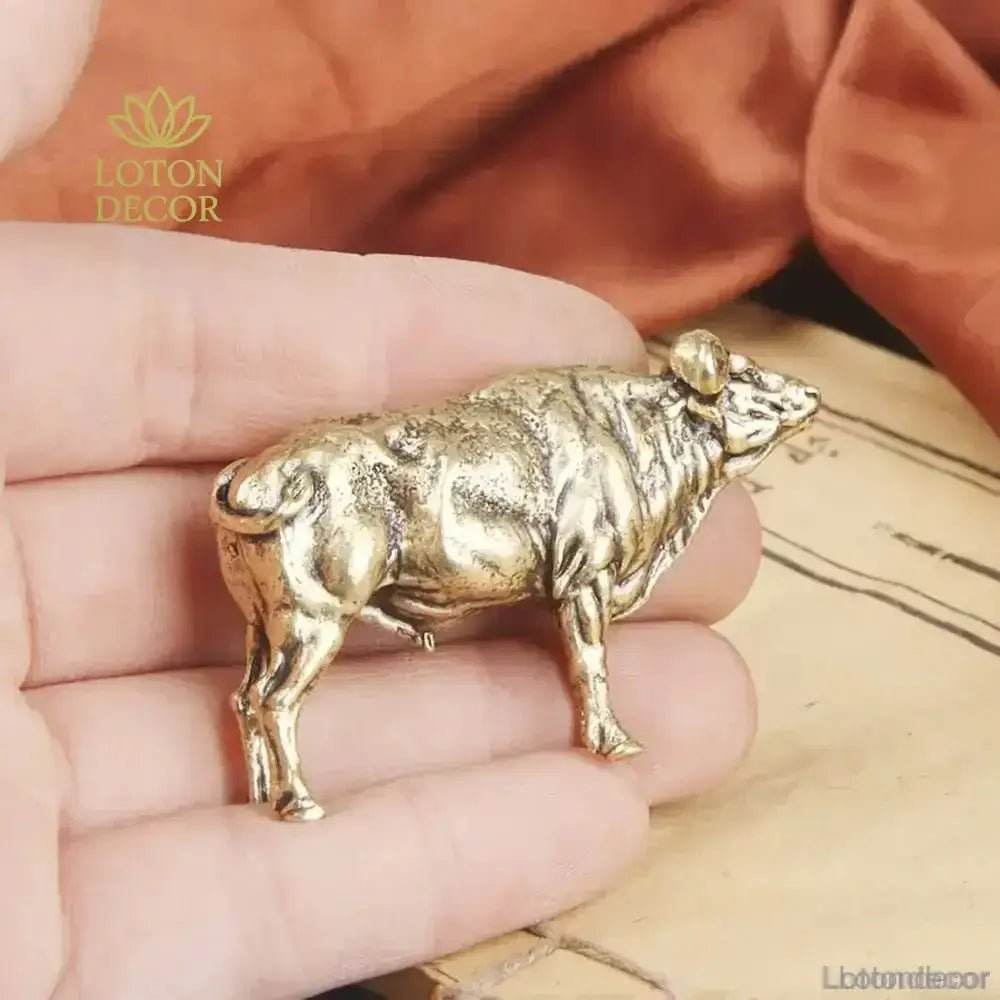 Brass Tibetan Yak Statue Auspicious Zodiac Animal Figurine Bull Ox Feng Shui Wealth Talisman - Loton Decor