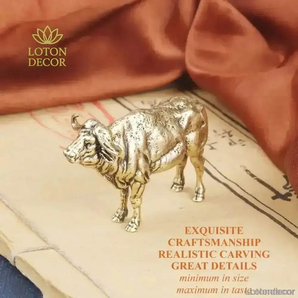 Brass Tibetan Yak Statue Auspicious Zodiac Animal Figurine Bull Ox Feng Shui Wealth Talisman - Loton Decor