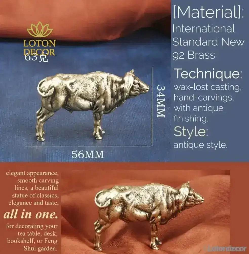 Brass Tibetan Yak Statue Auspicious Zodiac Animal Figurine Bull Ox Feng Shui Wealth Talisman - Loton Decor