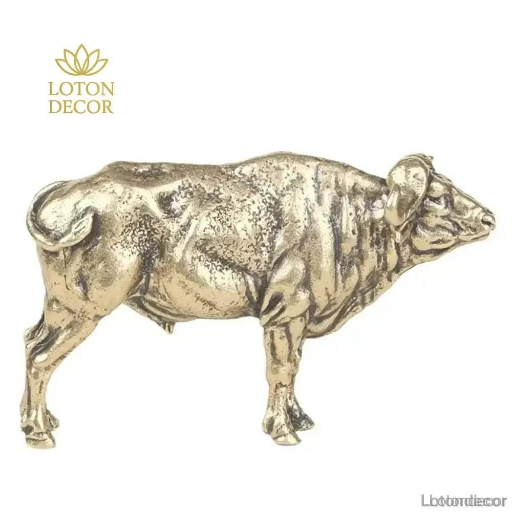 Brass Tibetan Yak Statue Auspicious Zodiac Animal Figurine Bull Ox Feng Shui Wealth Talisman - Loton Decor