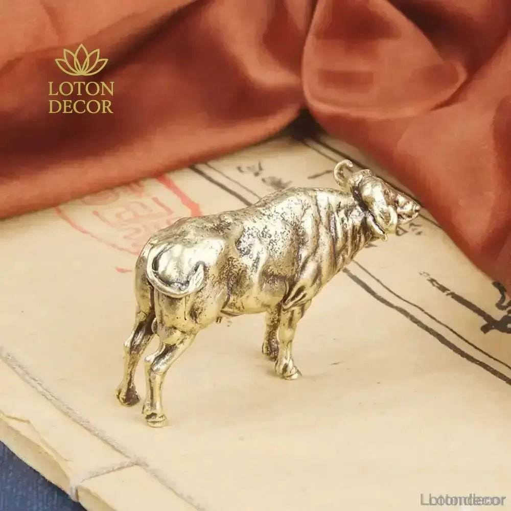 Brass Tibetan Yak Statue Auspicious Zodiac Animal Figurine Bull Ox Feng Shui Wealth Talisman - Loton Decor