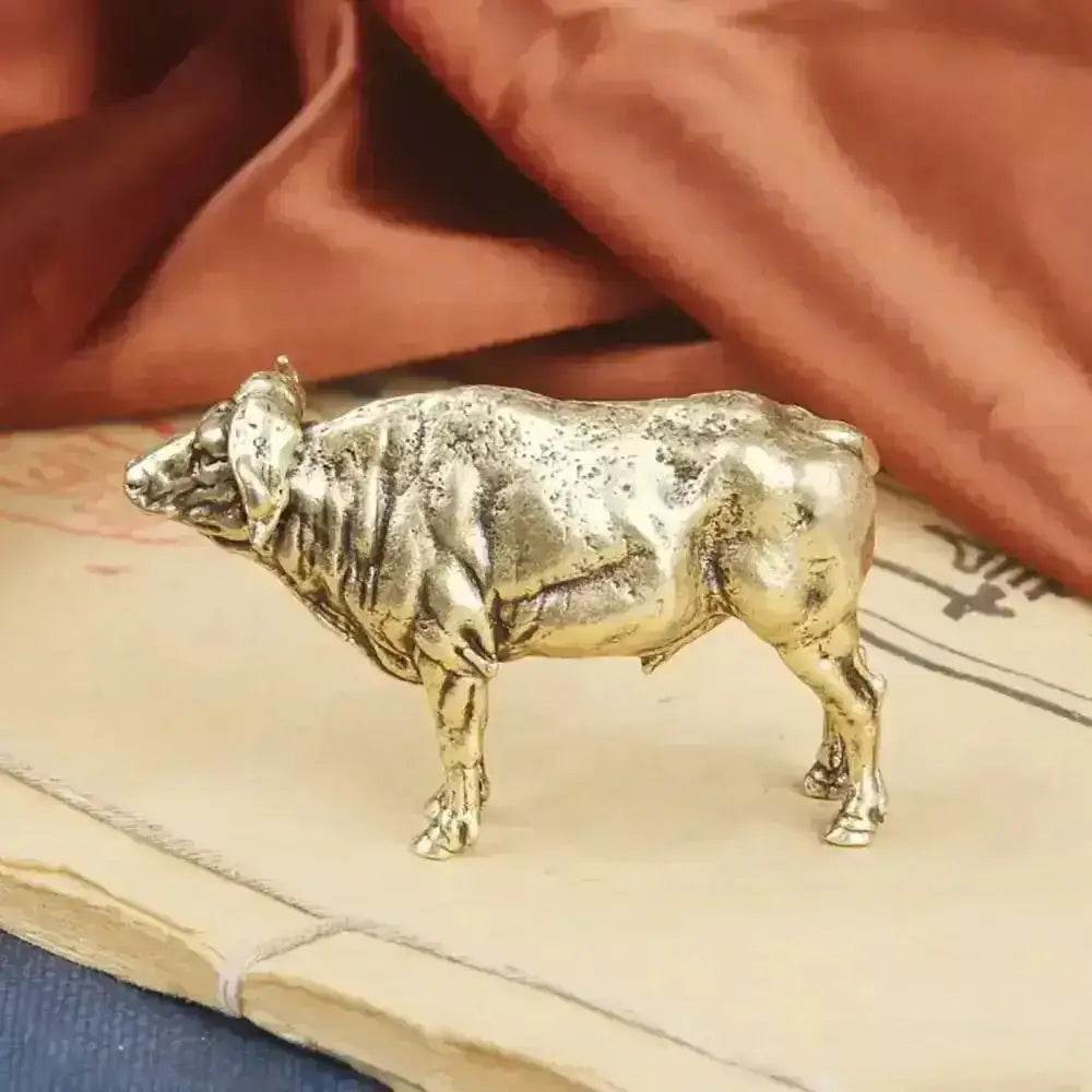 Brass Tibetan Yak Statue Auspicious Zodiac Animal Figurine Bull Ox Feng Shui Wealth Talisman - Loton Decor