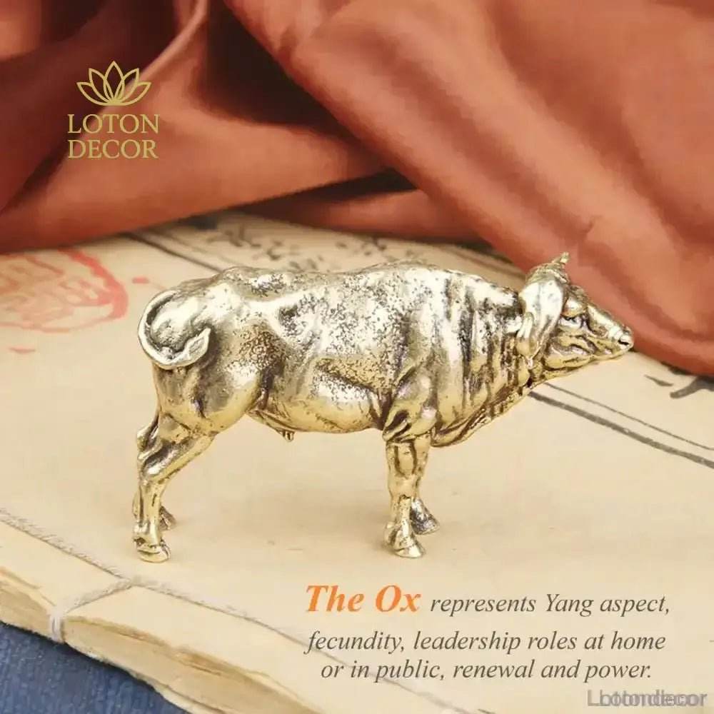 Brass Tibetan Yak Statue Auspicious Zodiac Animal Figurine Bull Ox Feng Shui Wealth Talisman - Loton Decor
