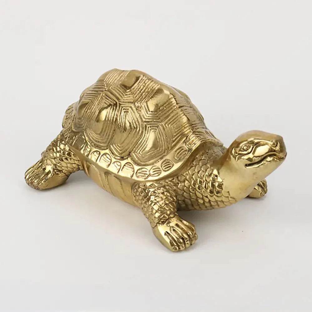 Brass Turtle Statue Golden Feng Shui Wealth Statue Longevity Tortoise Sea Animal Figurine for Prosperity Protection - Loton Decor
