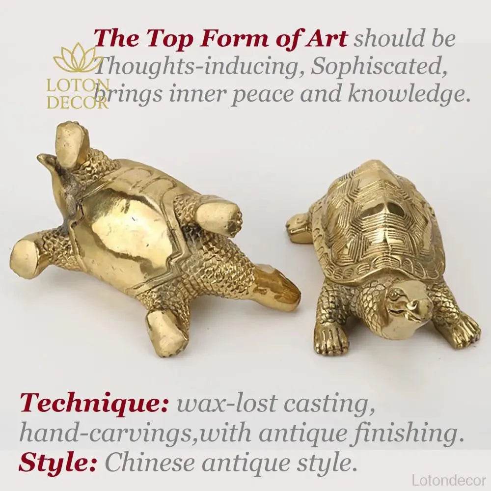 Brass Turtle Statue Golden Feng Shui Wealth Statue Longevity Tortoise Sea Animal Figurine for Prosperity Protection - Loton Decor