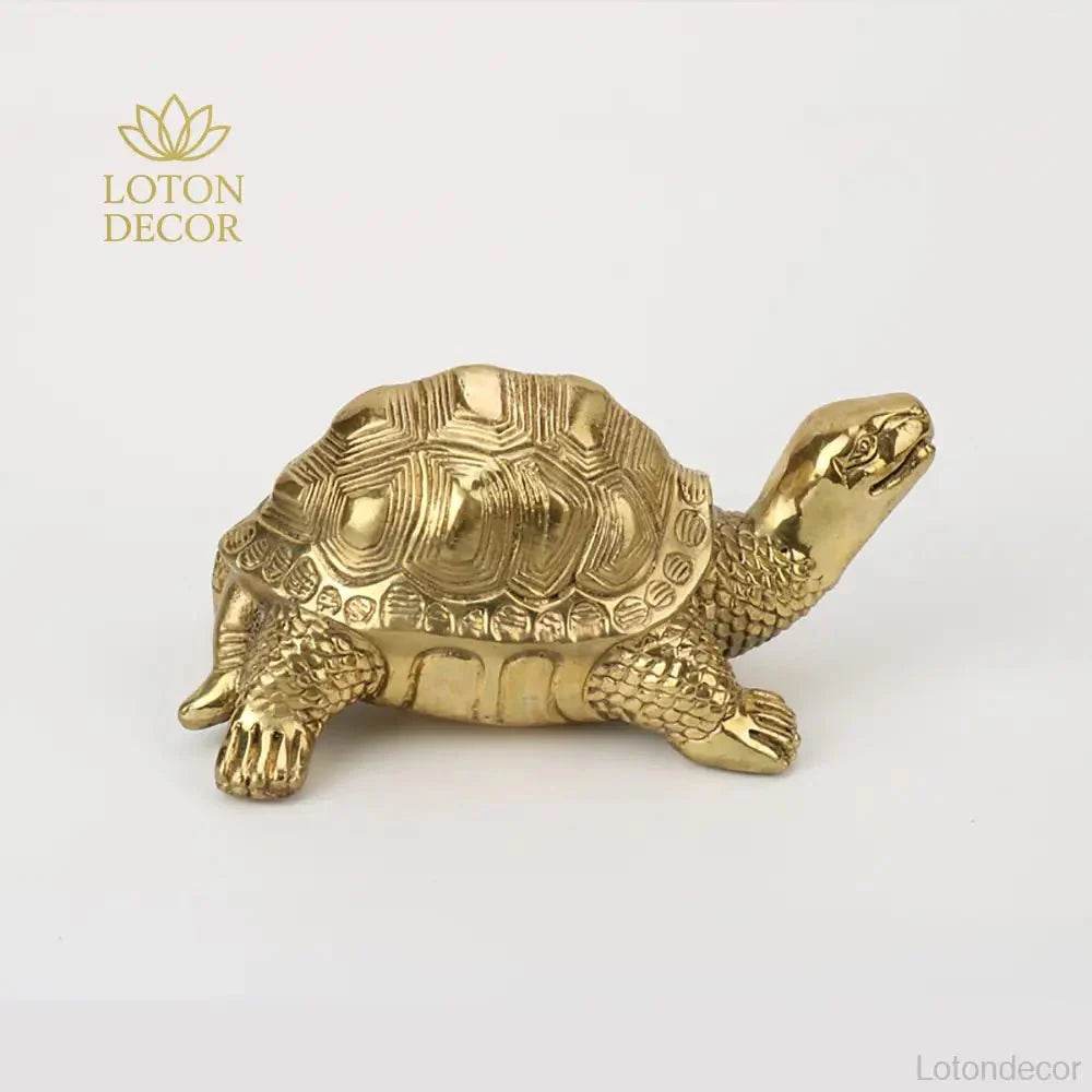 Brass Turtle Statue Golden Feng Shui Wealth Statue Longevity Tortoise Sea Animal Figurine for Prosperity Protection - Loton Decor
