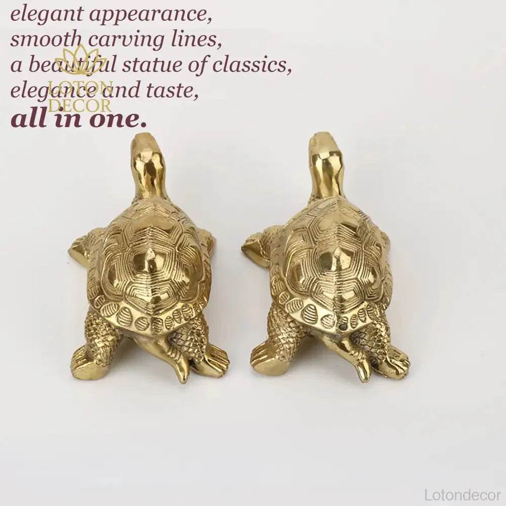 Brass Turtle Statue Golden Feng Shui Wealth Statue Longevity Tortoise Sea Animal Figurine for Prosperity Protection - Loton Decor