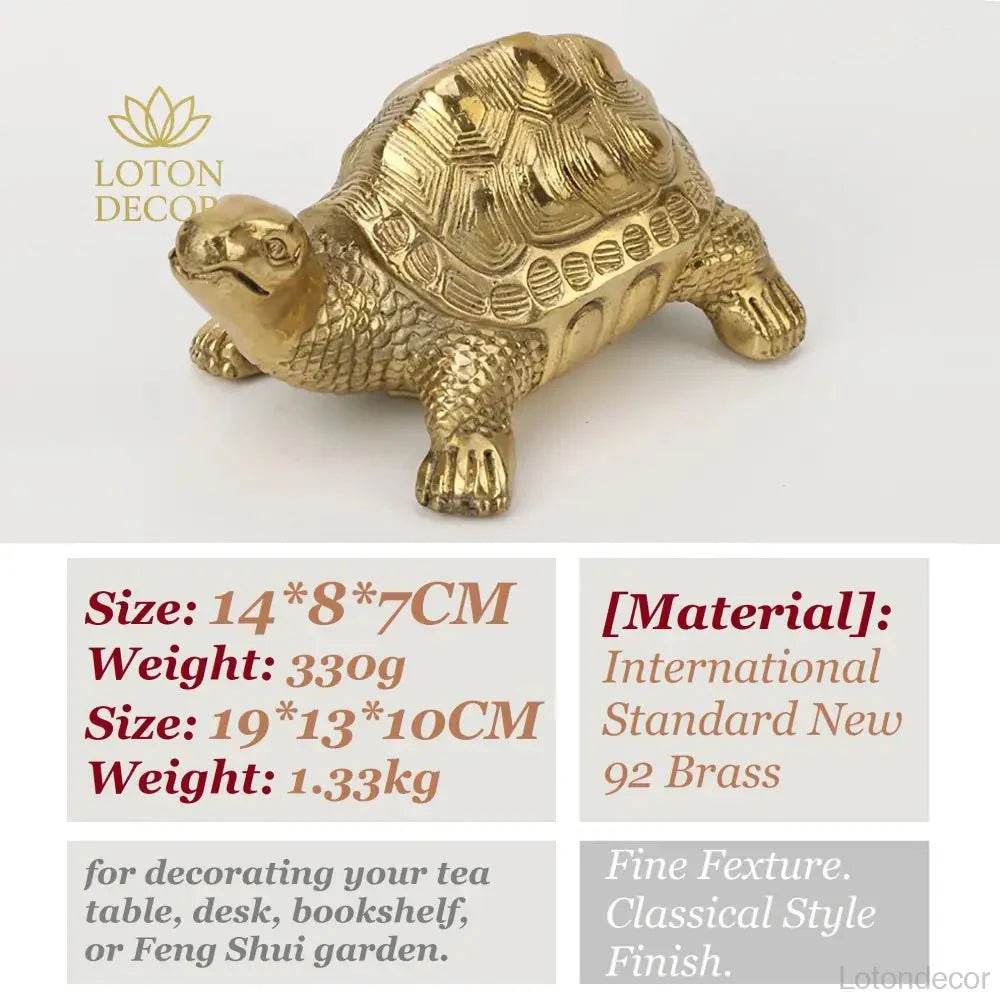 Brass Turtle Statue Golden Feng Shui Wealth Statue Longevity Tortoise Sea Animal Figurine for Prosperity Protection - Loton Decor
