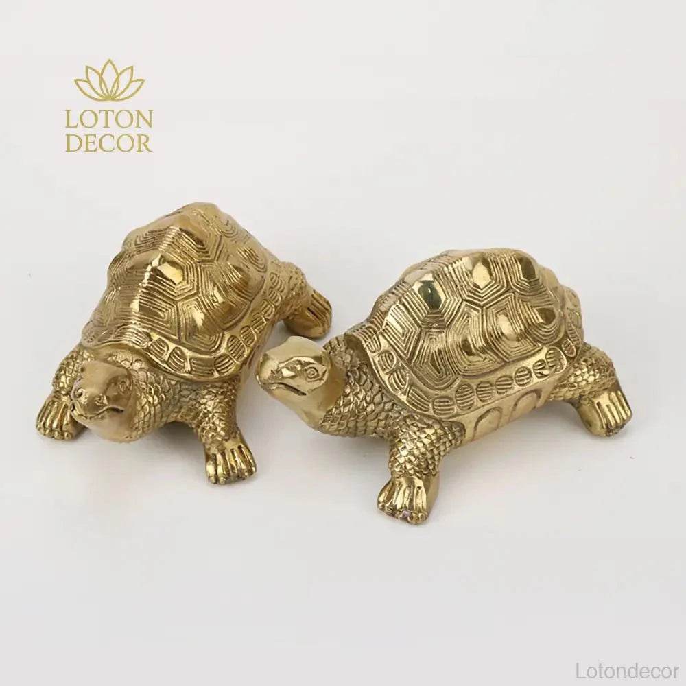 Brass Turtle Statue Golden Feng Shui Wealth Statue Longevity Tortoise Sea Animal Figurine for Prosperity Protection - Loton Decor