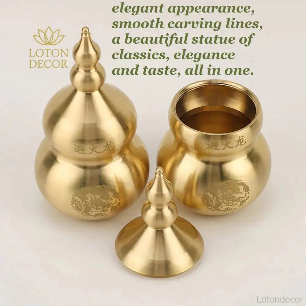 Brass Wu Lou Gourd with Tassel Fire Avoid Calabash Feng Shui Wealth Attraction Statue Kitchen Decor for Prosperity - Loton Decor