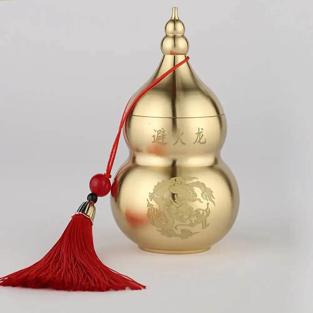 Brass Wu Lou Gourd with Tassel Fire Avoid Calabash Feng Shui Wealth Attraction Statue Kitchen Decor for Prosperity - Loton Decor