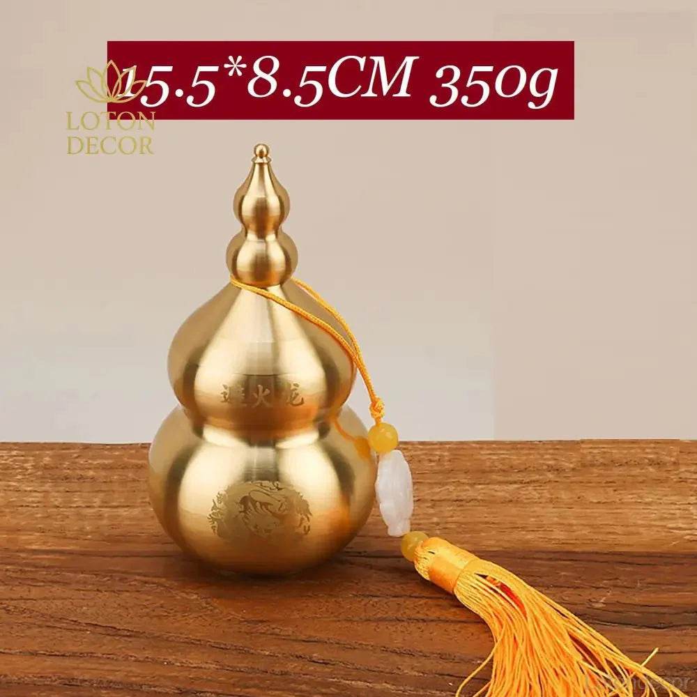 Brass Wu Lou Gourd with Tassel Fire Avoid Calabash Feng Shui Wealth Attraction Statue Kitchen Decor for Prosperity - Loton Decor