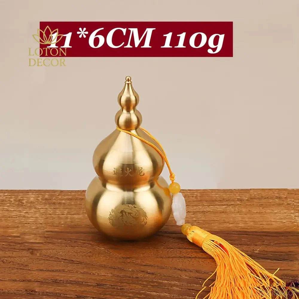 Brass Wu Lou Gourd with Tassel Fire Avoid Calabash Feng Shui Wealth Attraction Statue Kitchen Decor for Prosperity - Loton Decor