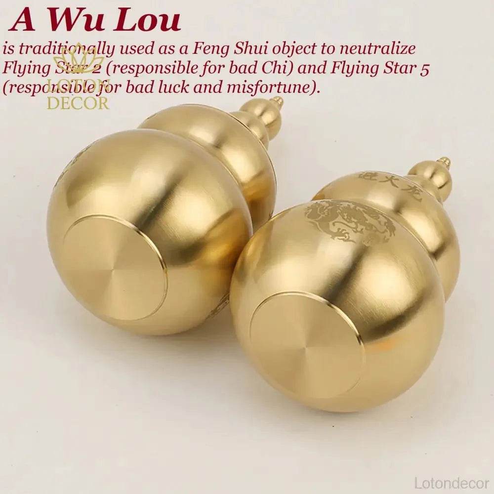 Brass Wu Lou Gourd with Tassel Fire Avoid Calabash Feng Shui Wealth Attraction Statue Kitchen Decor for Prosperity - Loton Decor