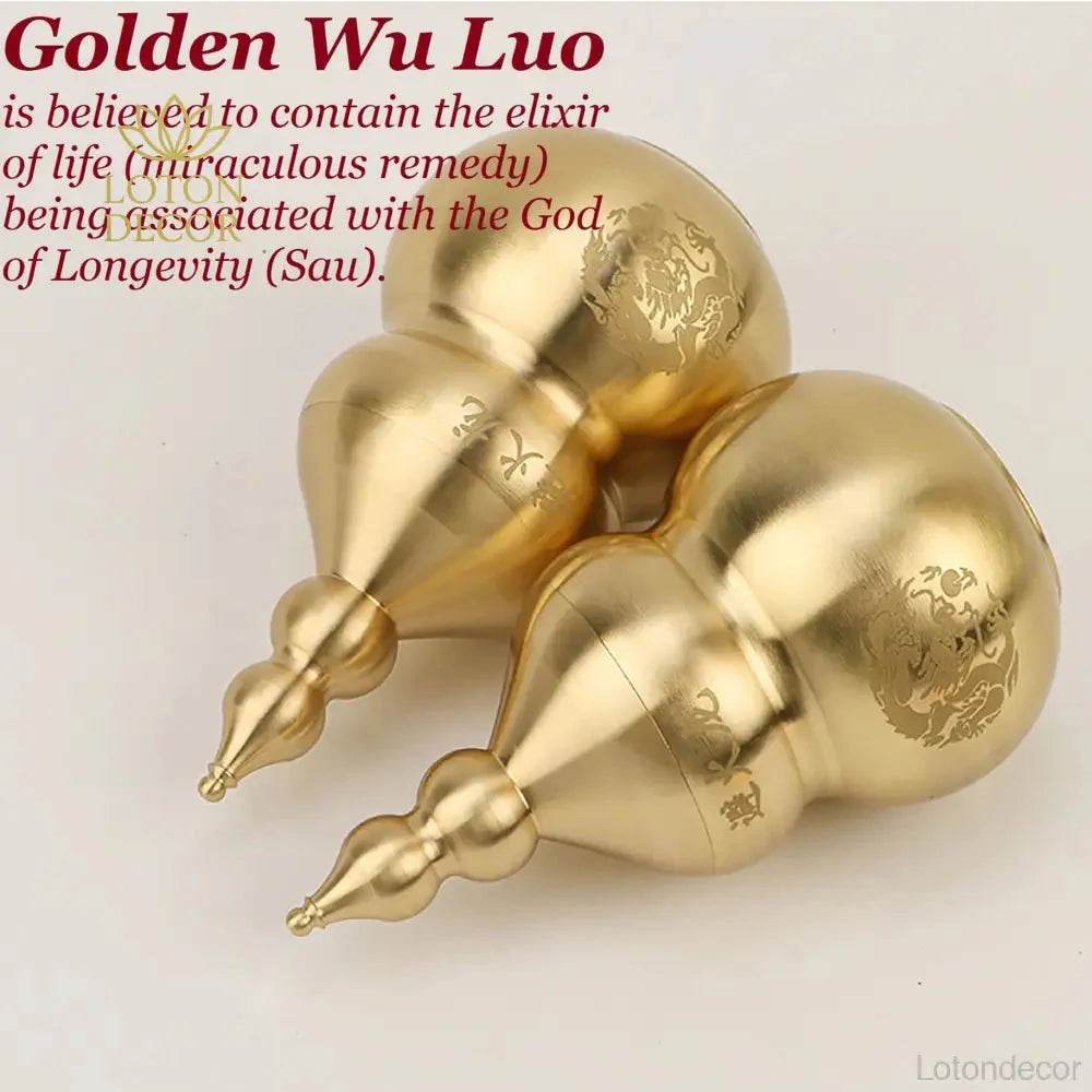 Brass Wu Lou Gourd with Tassel Fire Avoid Calabash Feng Shui Wealth Attraction Statue Kitchen Decor for Prosperity - Loton Decor
