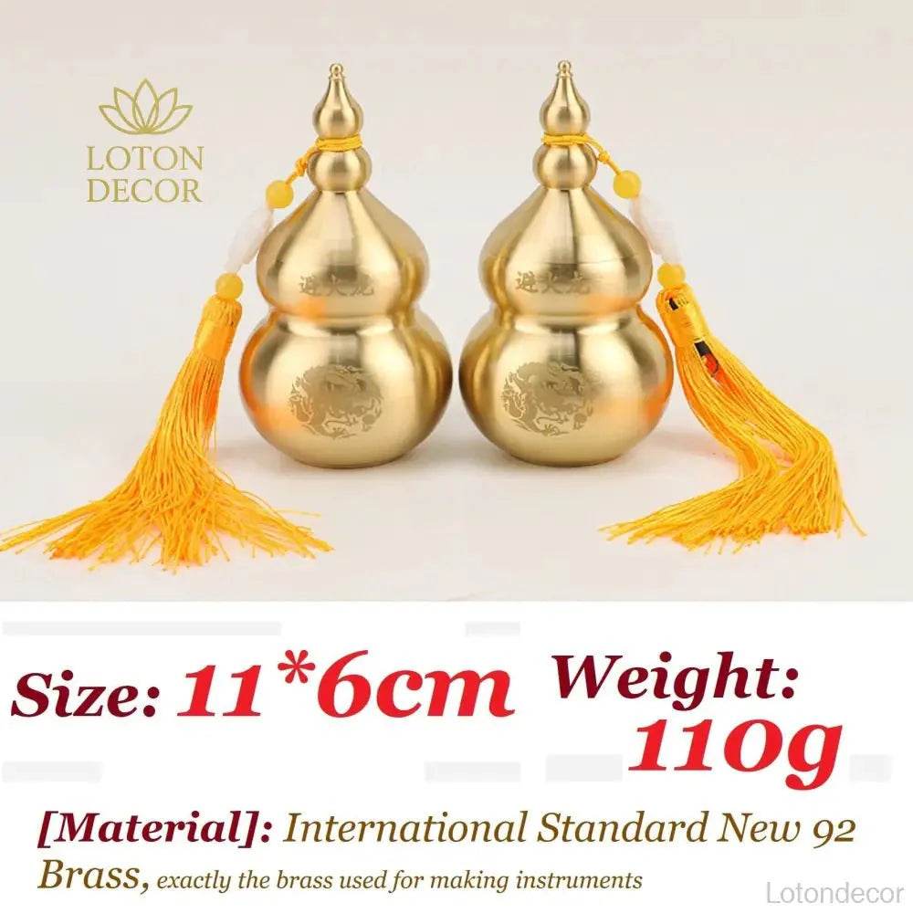 Brass Wu Lou Gourd with Tassel Fire Avoid Calabash Feng Shui Wealth Attraction Statue Kitchen Decor for Prosperity - Loton Decor