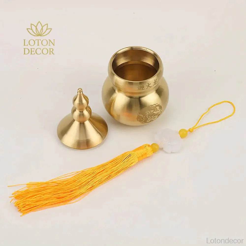 Brass Wu Lou Gourd with Tassel Fire Avoid Calabash Feng Shui Wealth Attraction Statue Kitchen Decor for Prosperity - Loton Decor