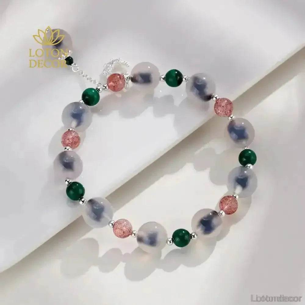 Candy Heart Agate Bracelet Natural Blue Carnelian Crescent Moon Charm Crystal Bangle - Loton Decor