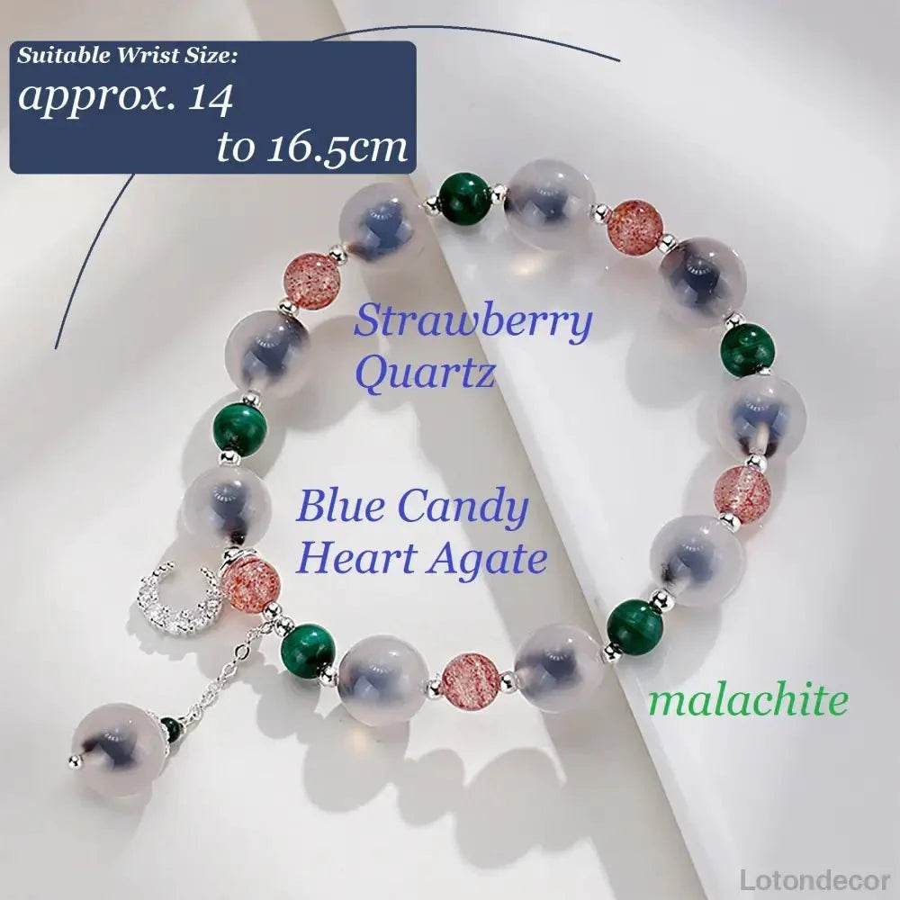 Candy Heart Agate Bracelet Natural Blue Carnelian Crescent Moon Charm Crystal Bangle - Loton Decor