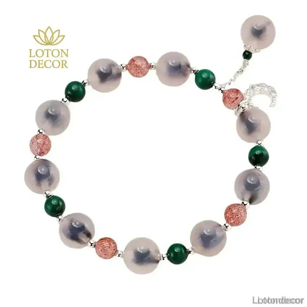 Candy Heart Agate Bracelet Natural Blue Carnelian Crescent Moon Charm Crystal Bangle - Loton Decor