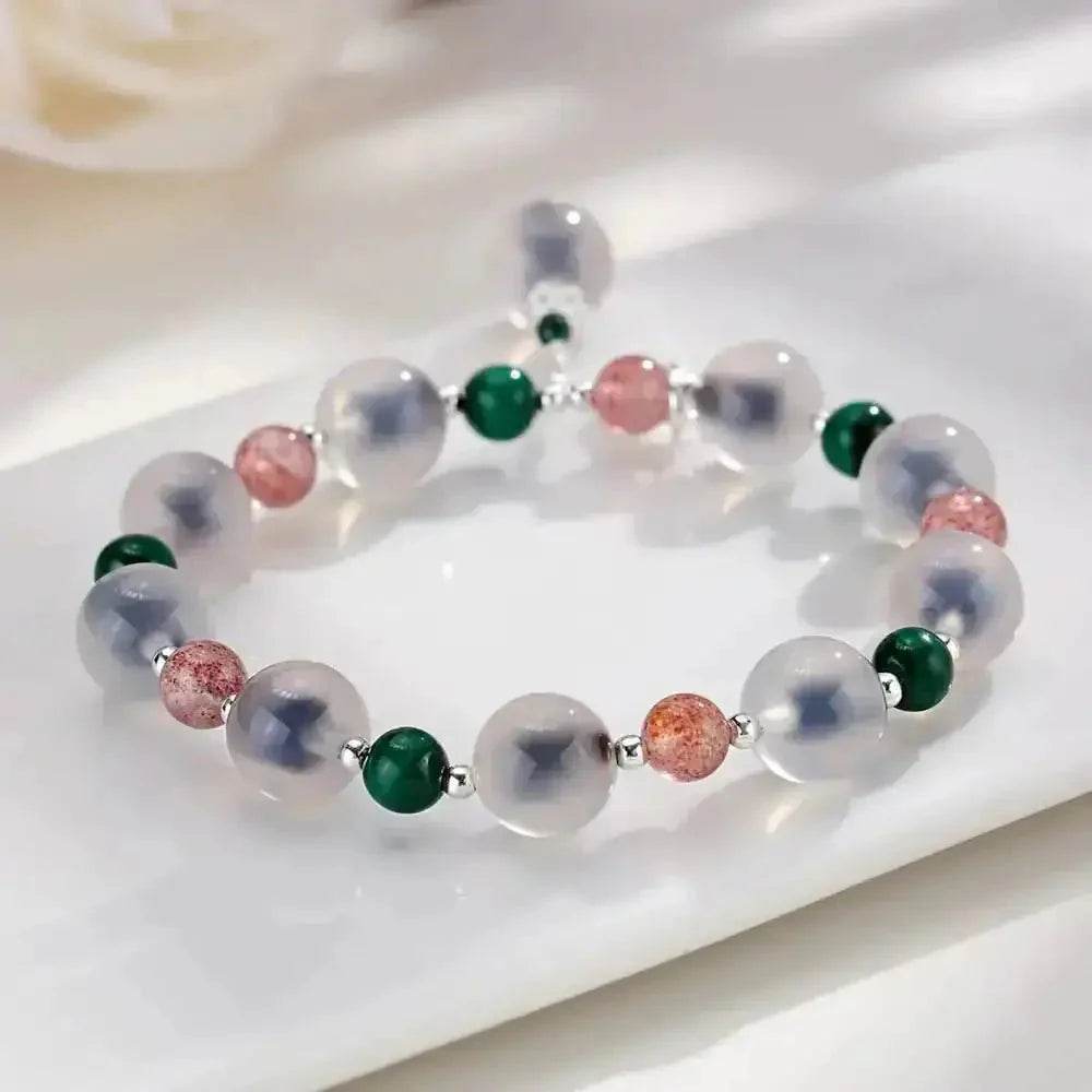 Candy Heart Agate Bracelet Natural Blue Carnelian Crescent Moon Charm Crystal Bangle - Loton Decor