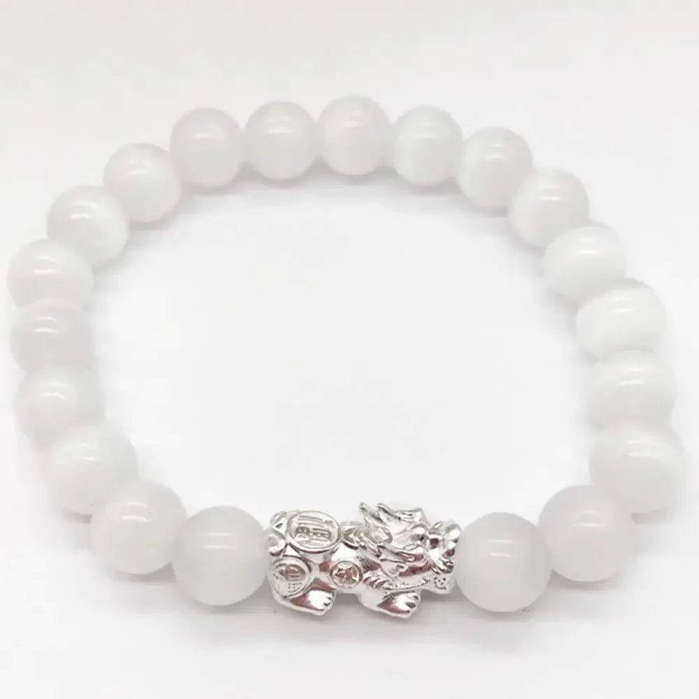 Cat Eye Pixiu Bracelet – Silver Crystal Luck Charm for Women - Loton Decor