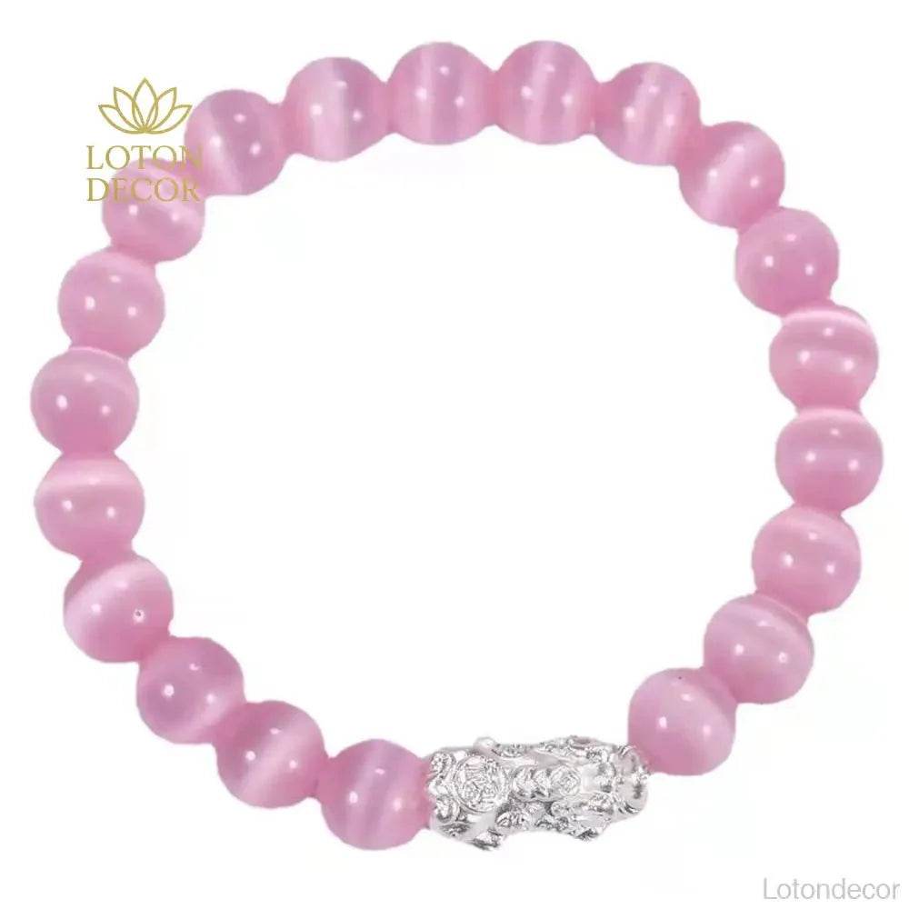 Cat Eye Pixiu Bracelet – Silver Crystal Luck Charm for Women - Loton Decor