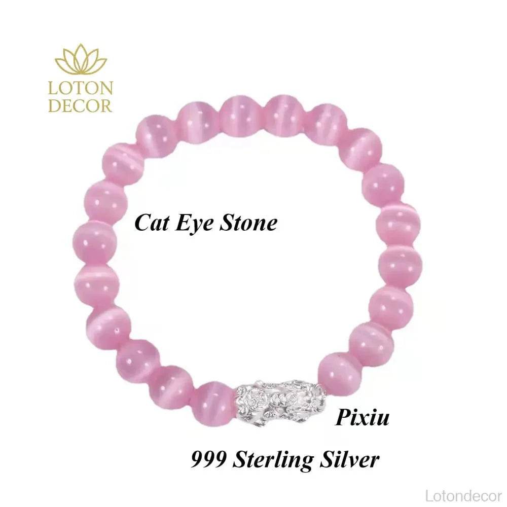 Cat Eye Pixiu Bracelet – Silver Crystal Luck Charm for Women - Loton Decor