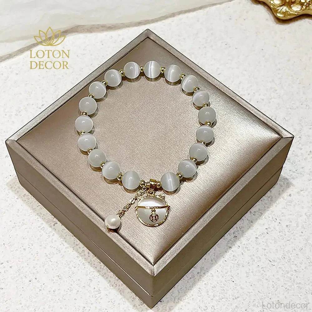 Cat’s Eye Wealth Bracelet – Lucky Cat Charm Protection - Loton Decor