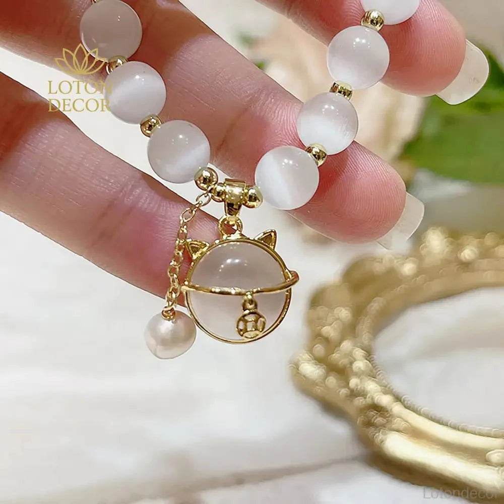 Cat’s Eye Wealth Bracelet – Lucky Cat Charm Protection - Loton Decor