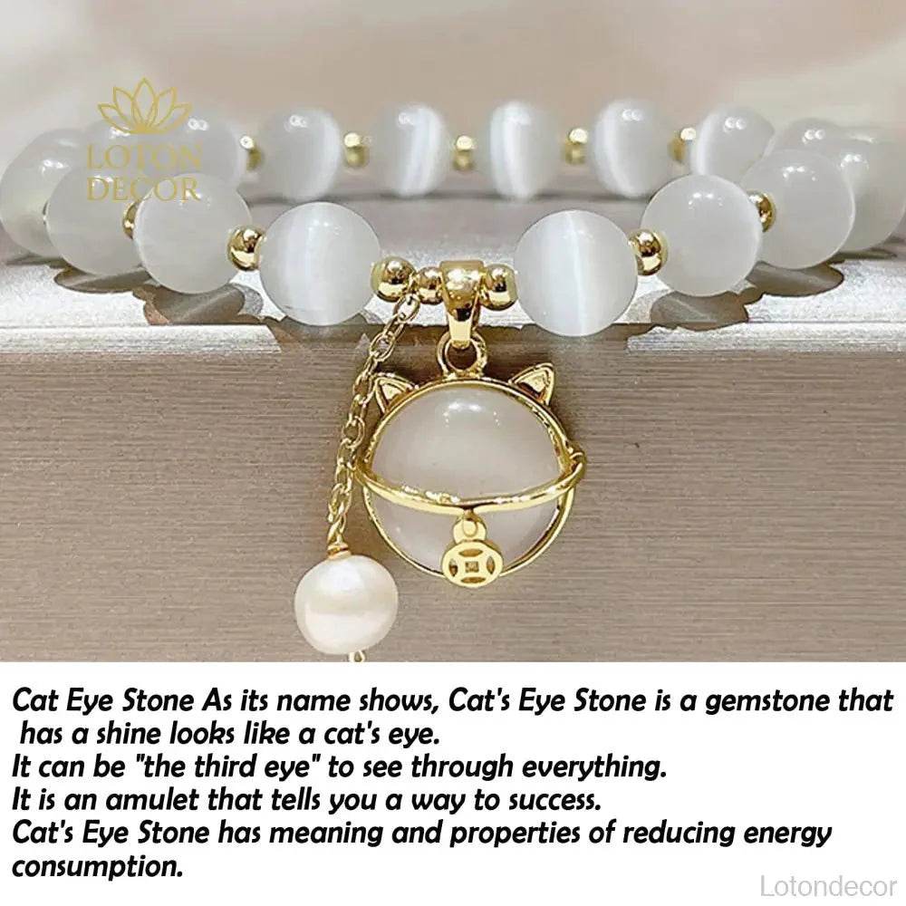Cat’s Eye Wealth Bracelet – Lucky Cat Charm Protection - Loton Decor