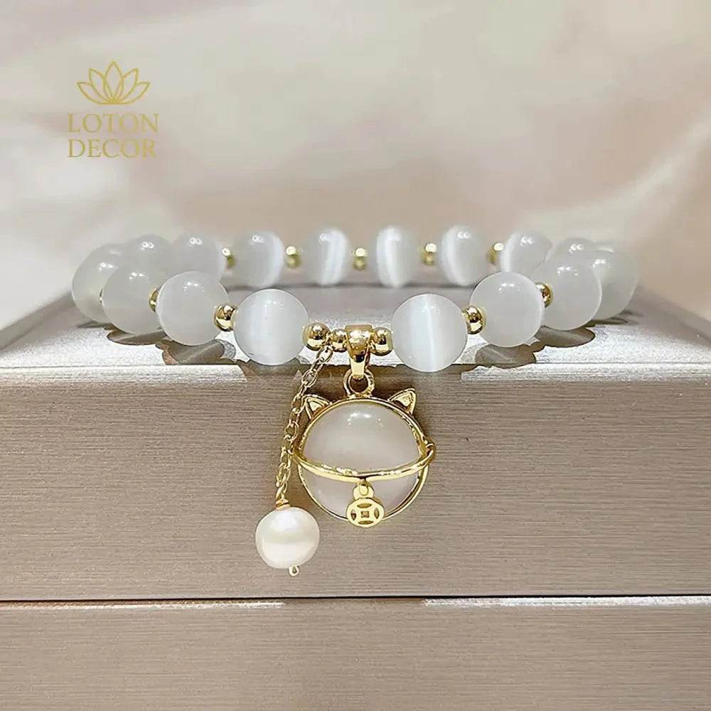 Cat’s Eye Wealth Bracelet – Lucky Cat Charm Protection - Loton Decor