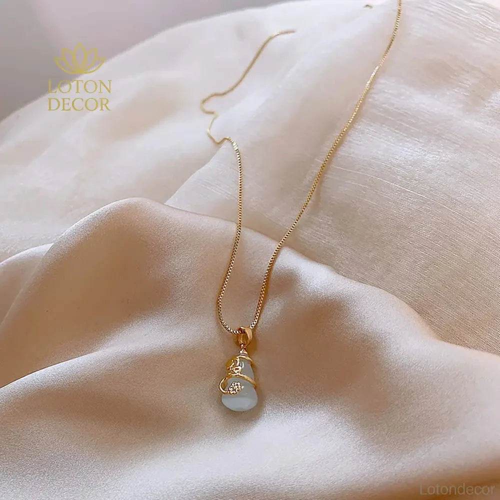 Cat's Eye Wu Lou Necklace – Sterling Silver Wealth Charm - Loton Decor
